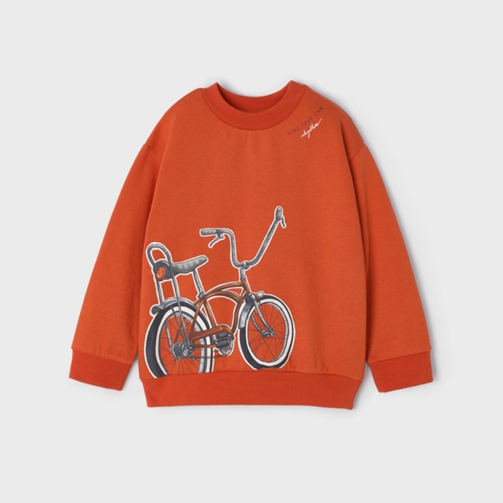 Size 6 Boys Mayoral Vibrant Orange Kids Sweatshirt with Bicycle Design